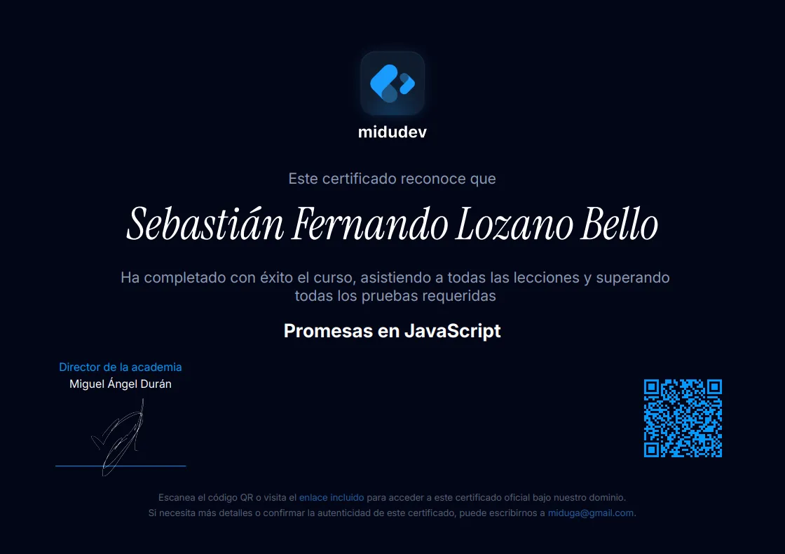 Java Script Promises Course Certificate